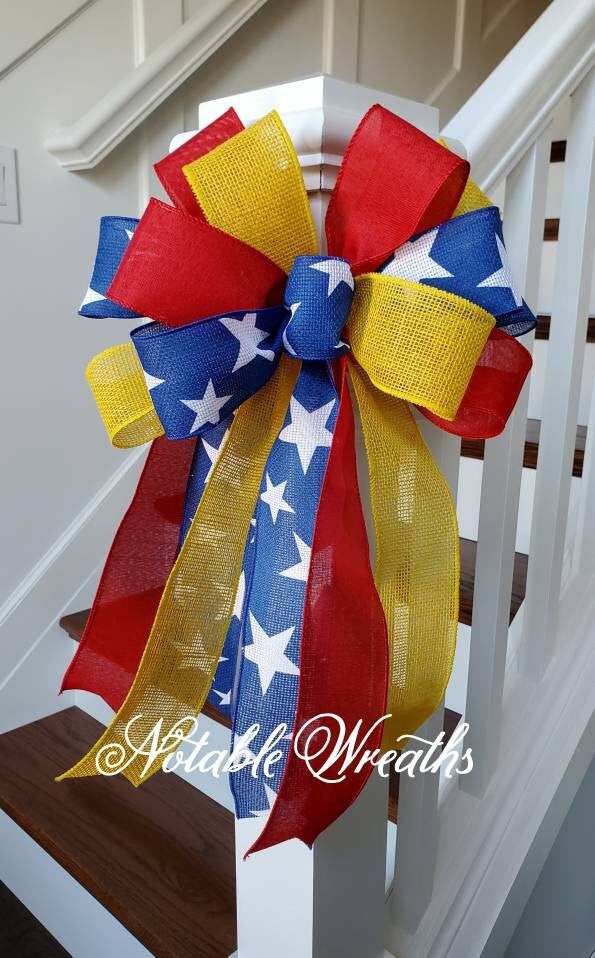 Deployment bow, Deployment ribbon, patriotic bow, yellow support our troops bow, deployment gifts