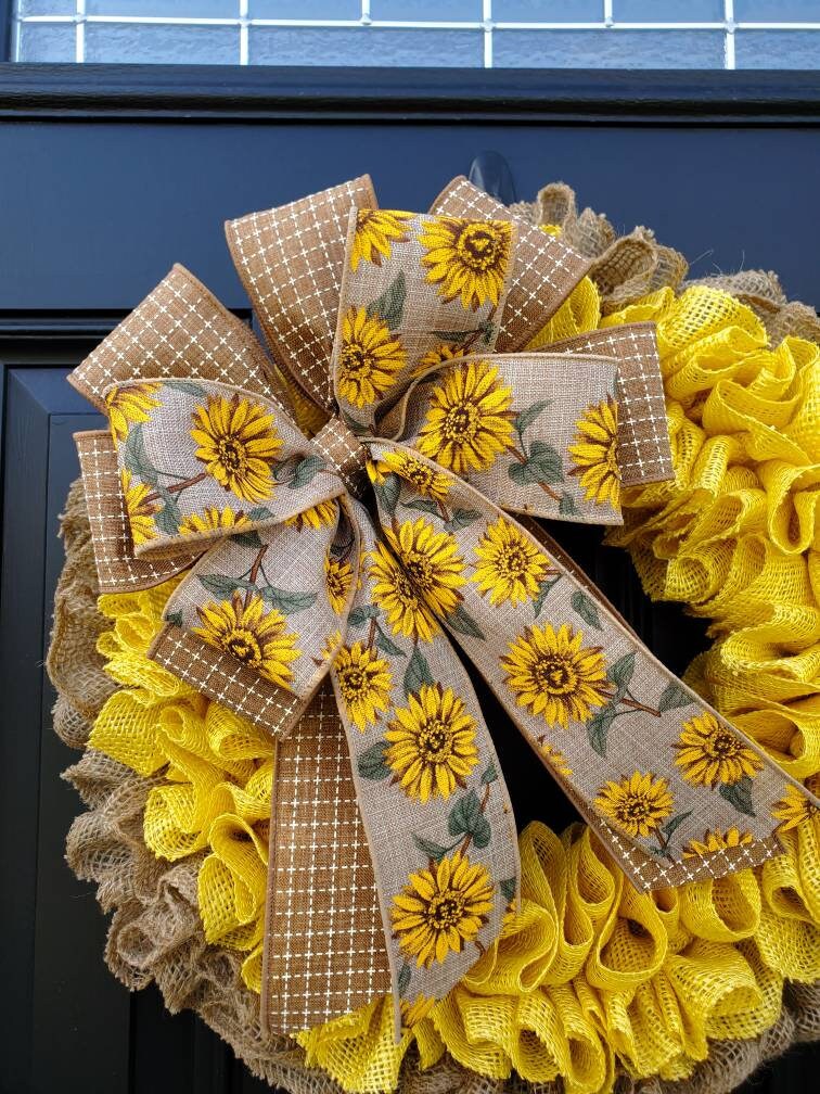 Yellow Sunflower burlap wreath for front door, Summer burlap wreath, yellow burlap wreath, all seasons wreath, housewarming gift