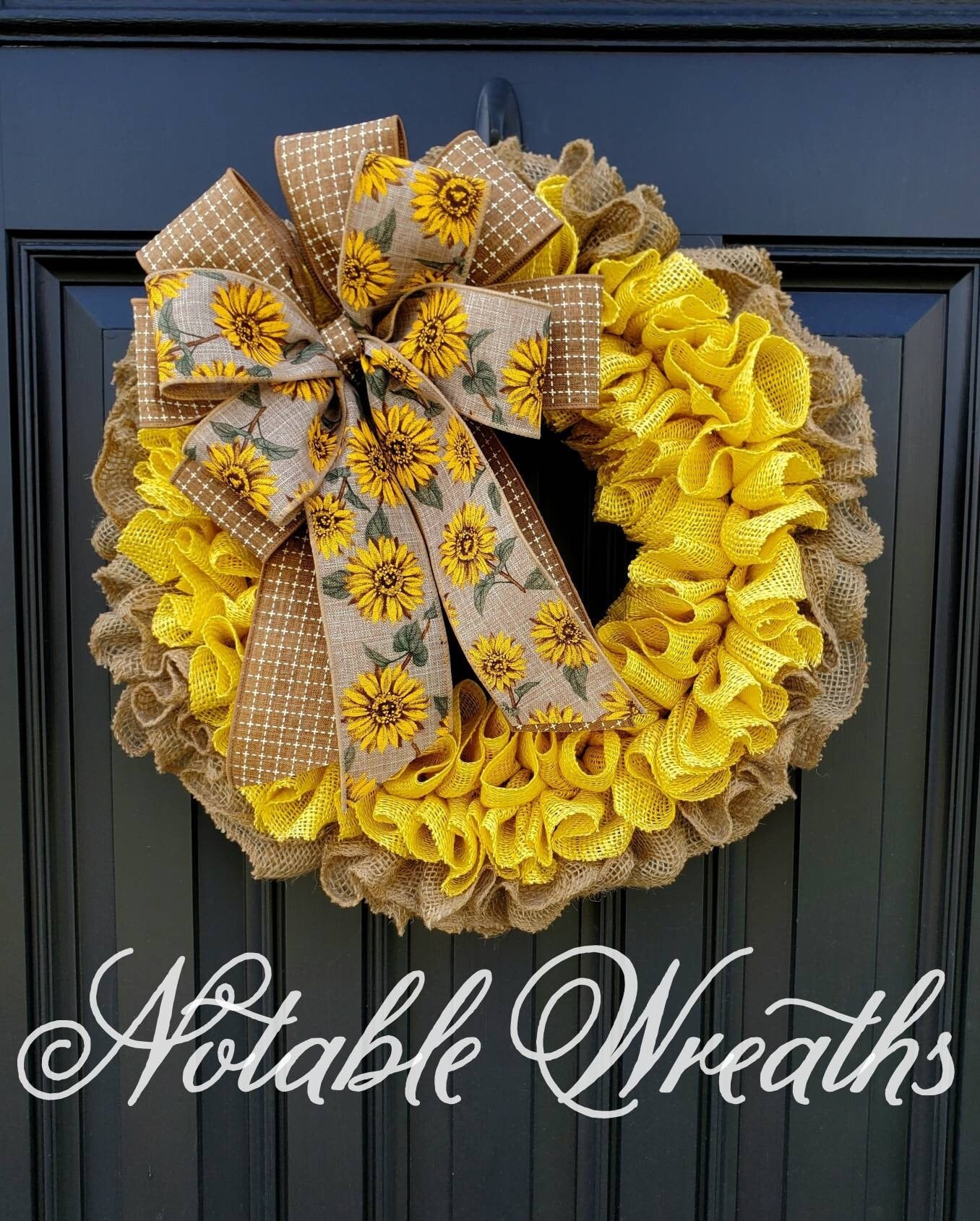 Yellow Sunflower burlap wreath for front door, Summer burlap wreath, yellow burlap wreath, all seasons wreath, housewarming gift