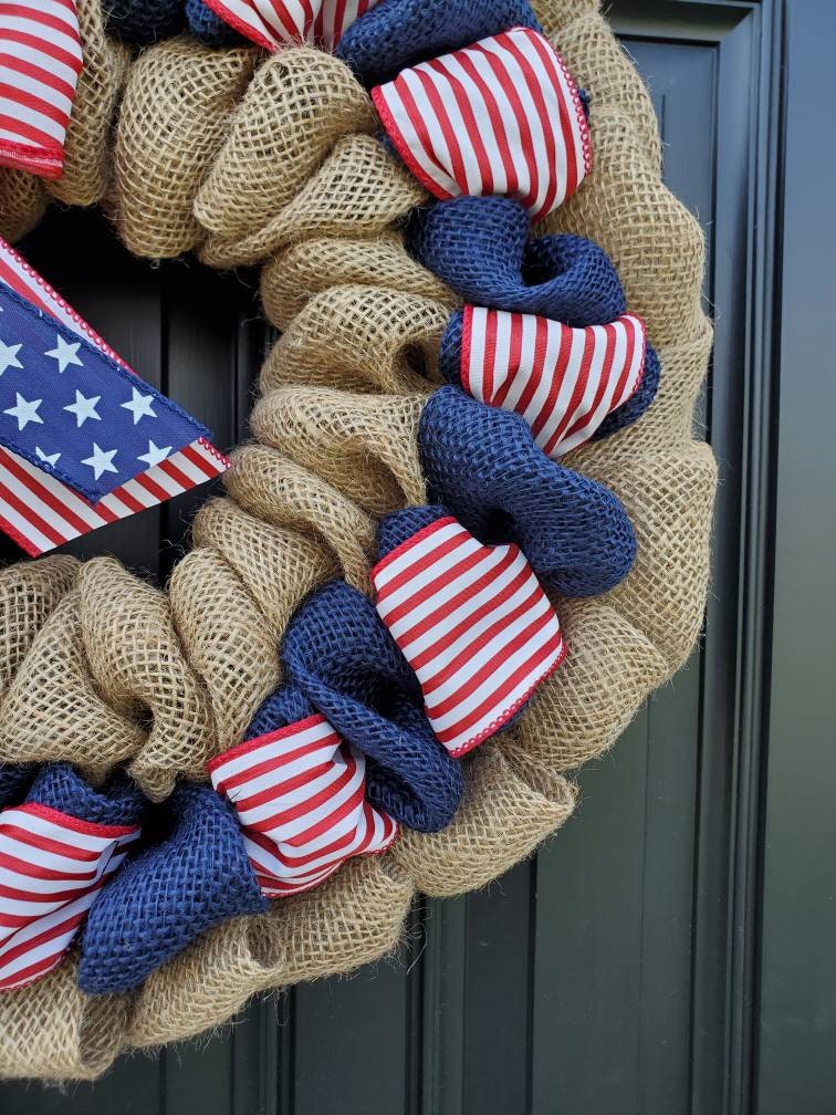 Patriotic American flag wreath, Fourth of July wreath for front door, Patriotic wreath, Americana wreath