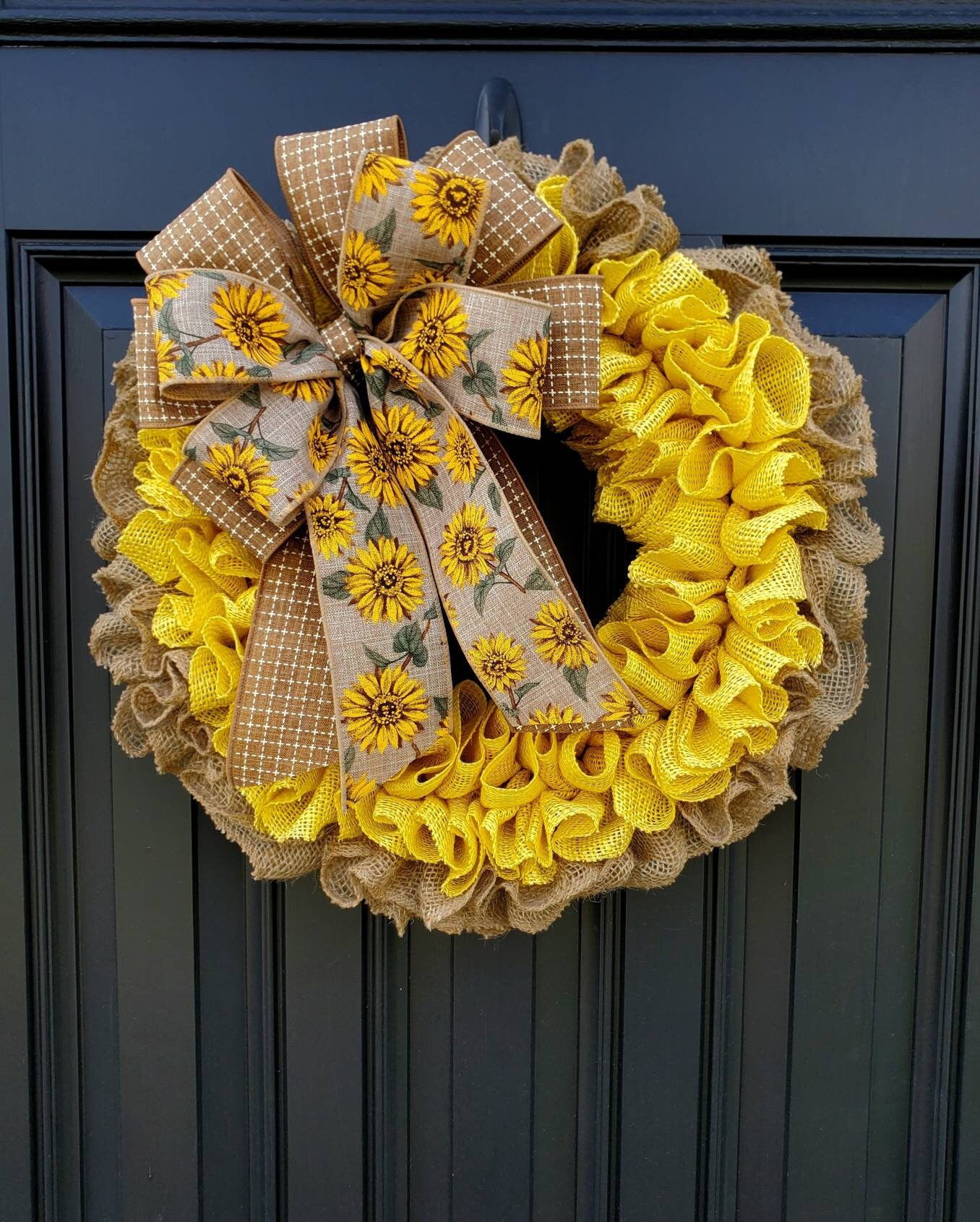 Yellow Sunflower burlap wreath for front door, Summer burlap wreath, yellow burlap wreath, all seasons wreath, housewarming gift