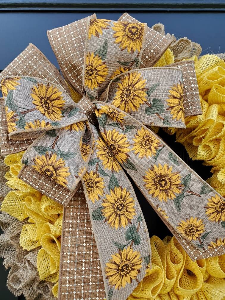 Yellow Sunflower burlap wreath for front door, Summer burlap wreath, yellow burlap wreath, all seasons wreath, housewarming gift