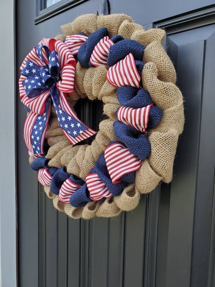 Patriotic American flag wreath, Fourth of July wreath for front door, Patriotic wreath, Americana wreath