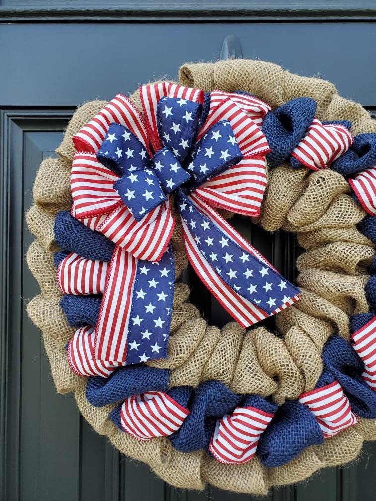 Patriotic American flag wreath, Fourth of July wreath for front door, Patriotic wreath, Americana wreath