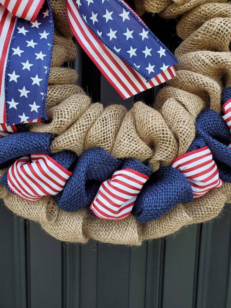 Patriotic American flag wreath, Fourth of July wreath for front door, Patriotic wreath, Americana wreath