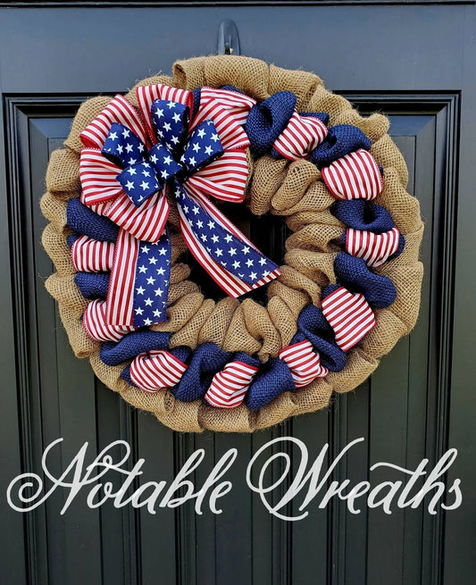 Patriotic American flag wreath, Fourth of July wreath for front door, Patriotic wreath, Americana wreath