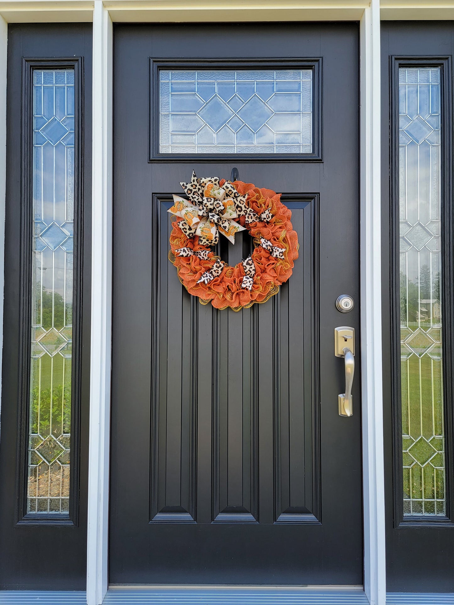 Fall Cheetah print pumpkin wreath, orange Fall wreath, animal print Autumn wreath, gold wreath