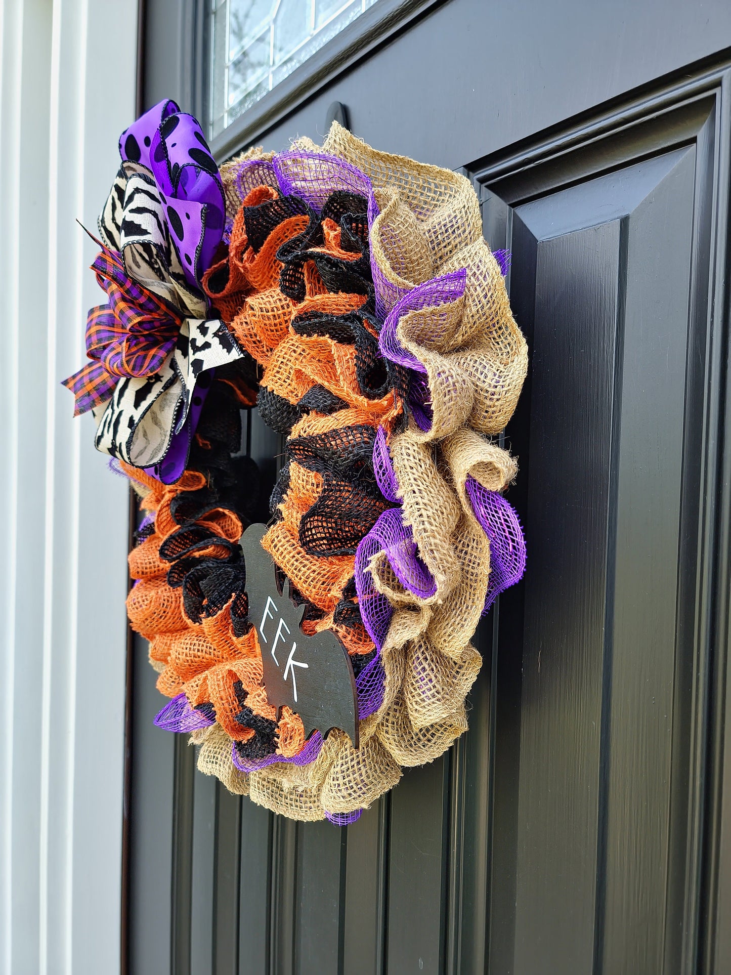 Rustic Halloween bat wreath for front door, Rae Dunn inspired EEK wreath, Halloween bat decor, EEK decor, purple wreath