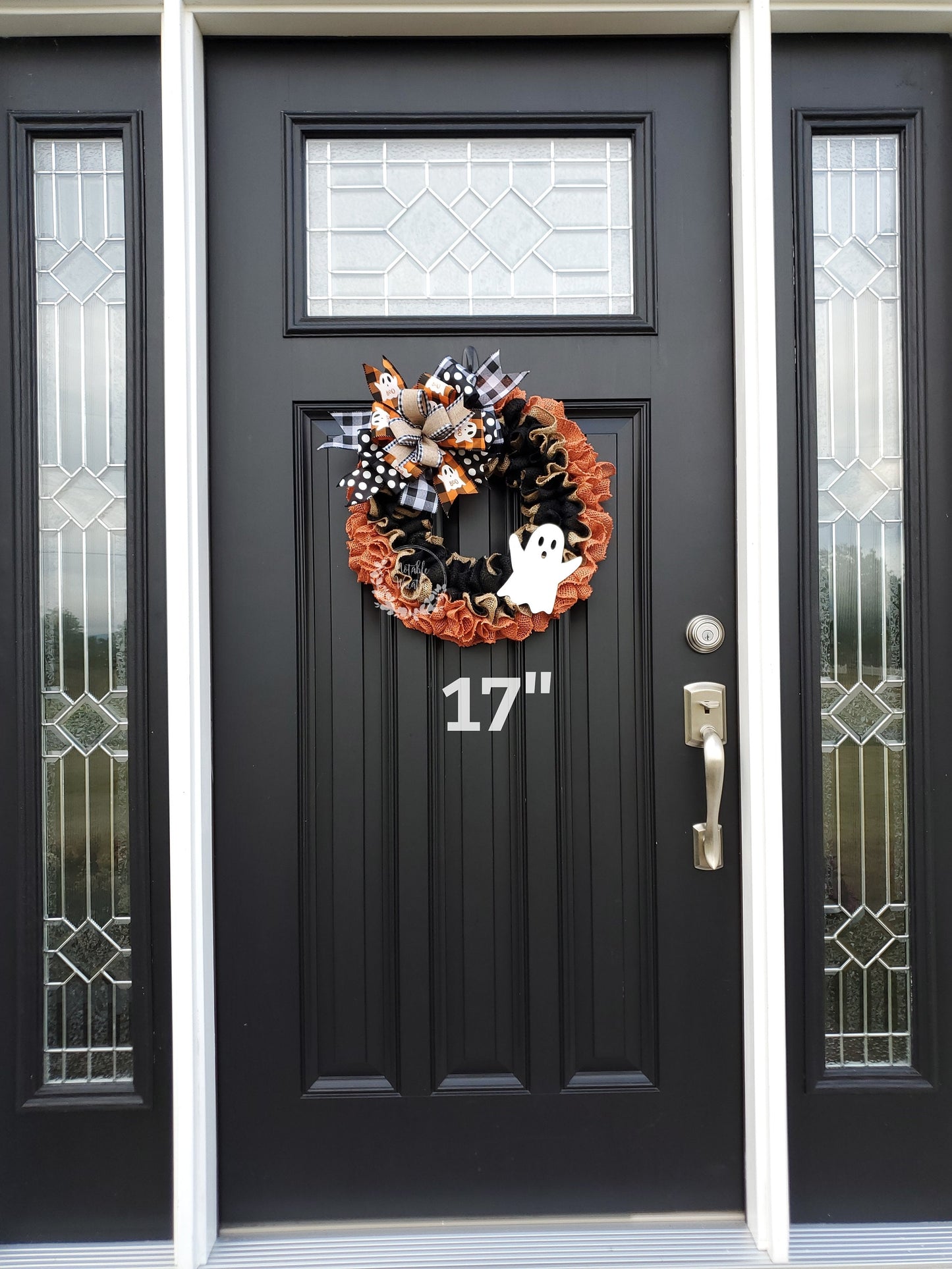 Rustic Halloween ghost wreath for front door, Boo wreath, buffalo check Halloween wreath, ghost wreath