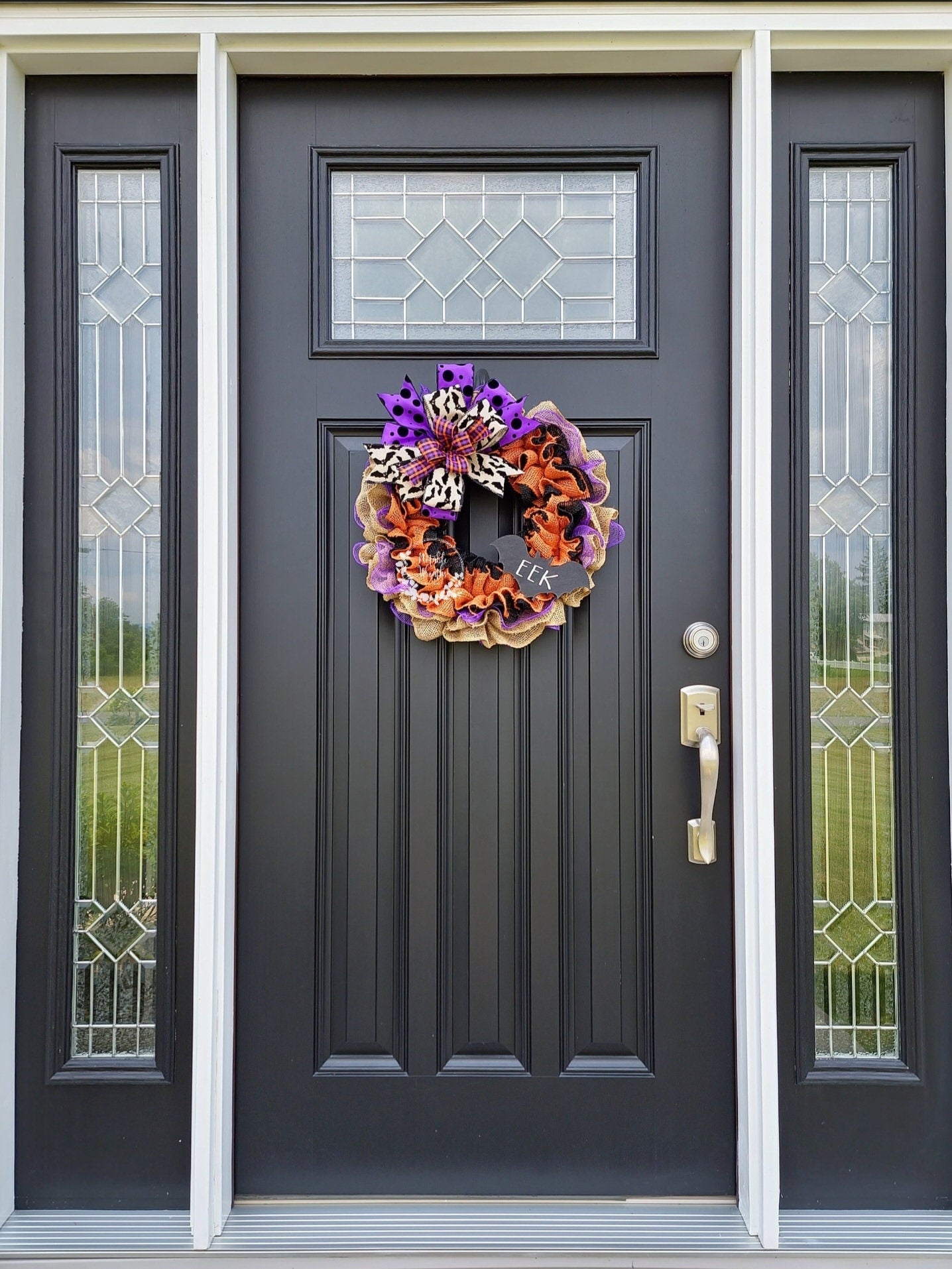 Rustic Halloween bat wreath for front door, Rae Dunn inspired EEK wreath, Halloween bat decor, EEK decor, purple wreath