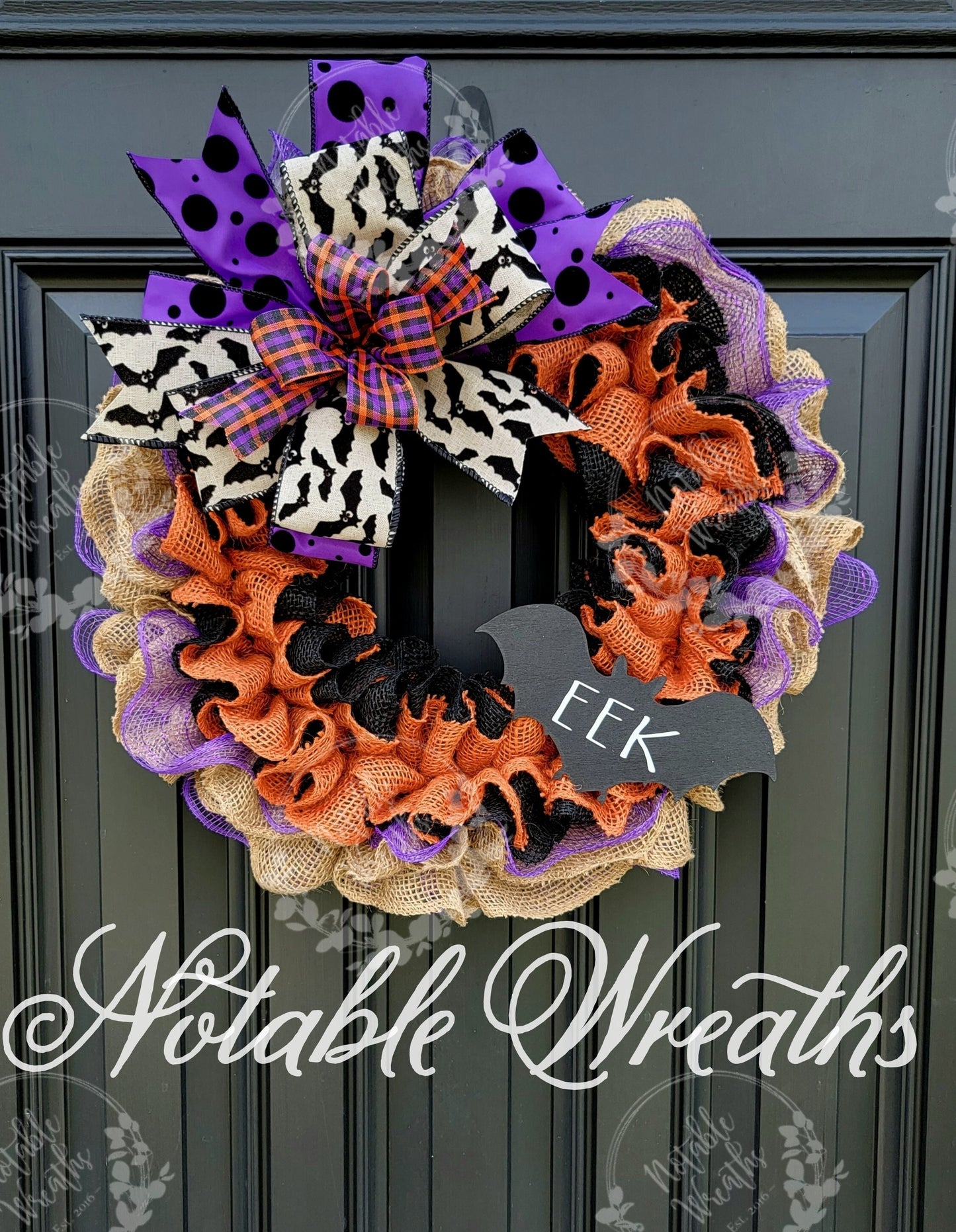 Rustic Halloween bat wreath for front door, Rae Dunn inspired EEK wreath, Halloween bat decor, EEK decor, purple wreath