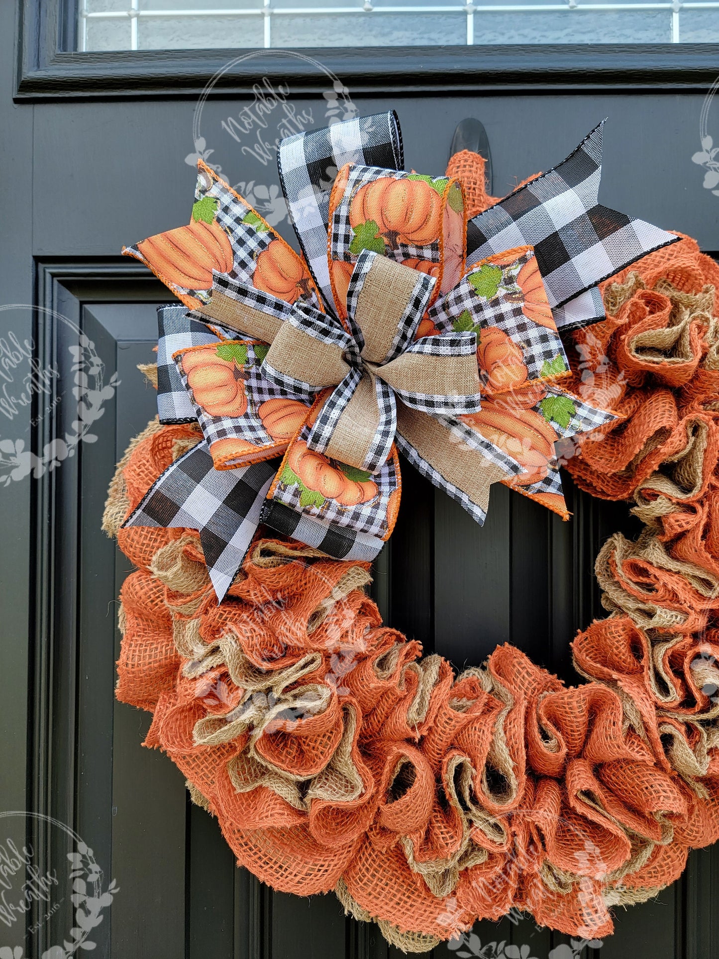 Fall wreath for front door, autumn wreath, buffalo check wreath for fall, pumpkin wreath for fall, burnt orange burlap wreath