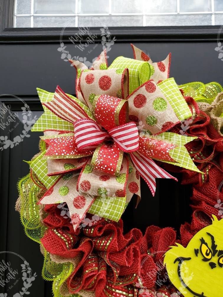 Grinch Christmas wreath, Grinch decor, Grinch Christmas decor, red and green grinch wreath