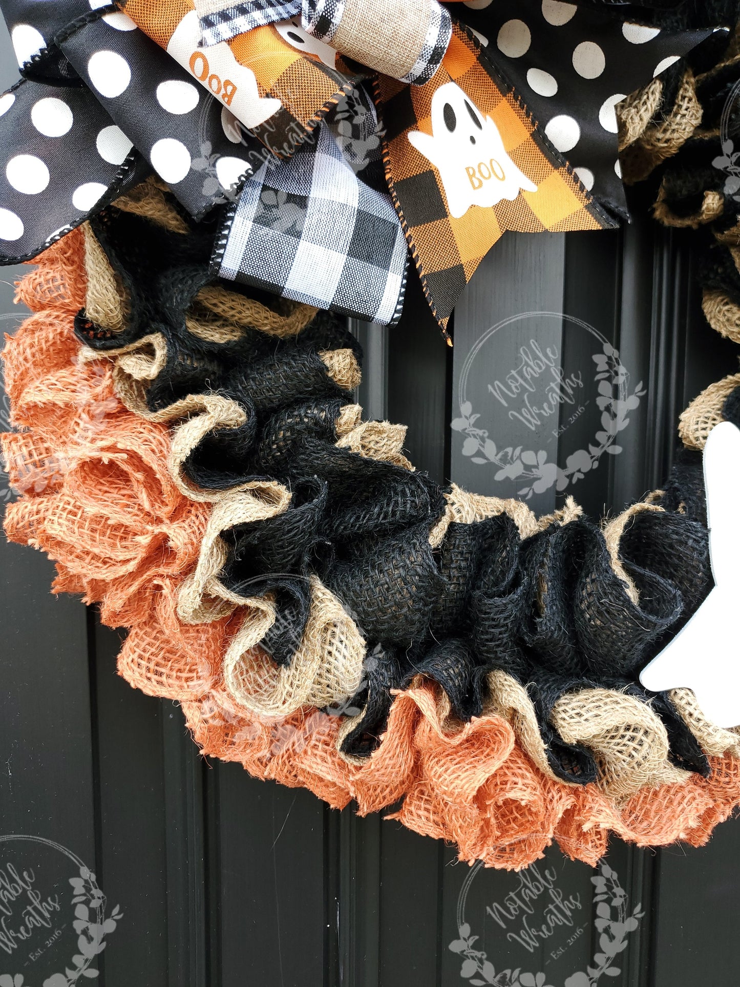 Rustic Halloween ghost wreath for front door, Boo wreath, buffalo check Halloween wreath, ghost wreath